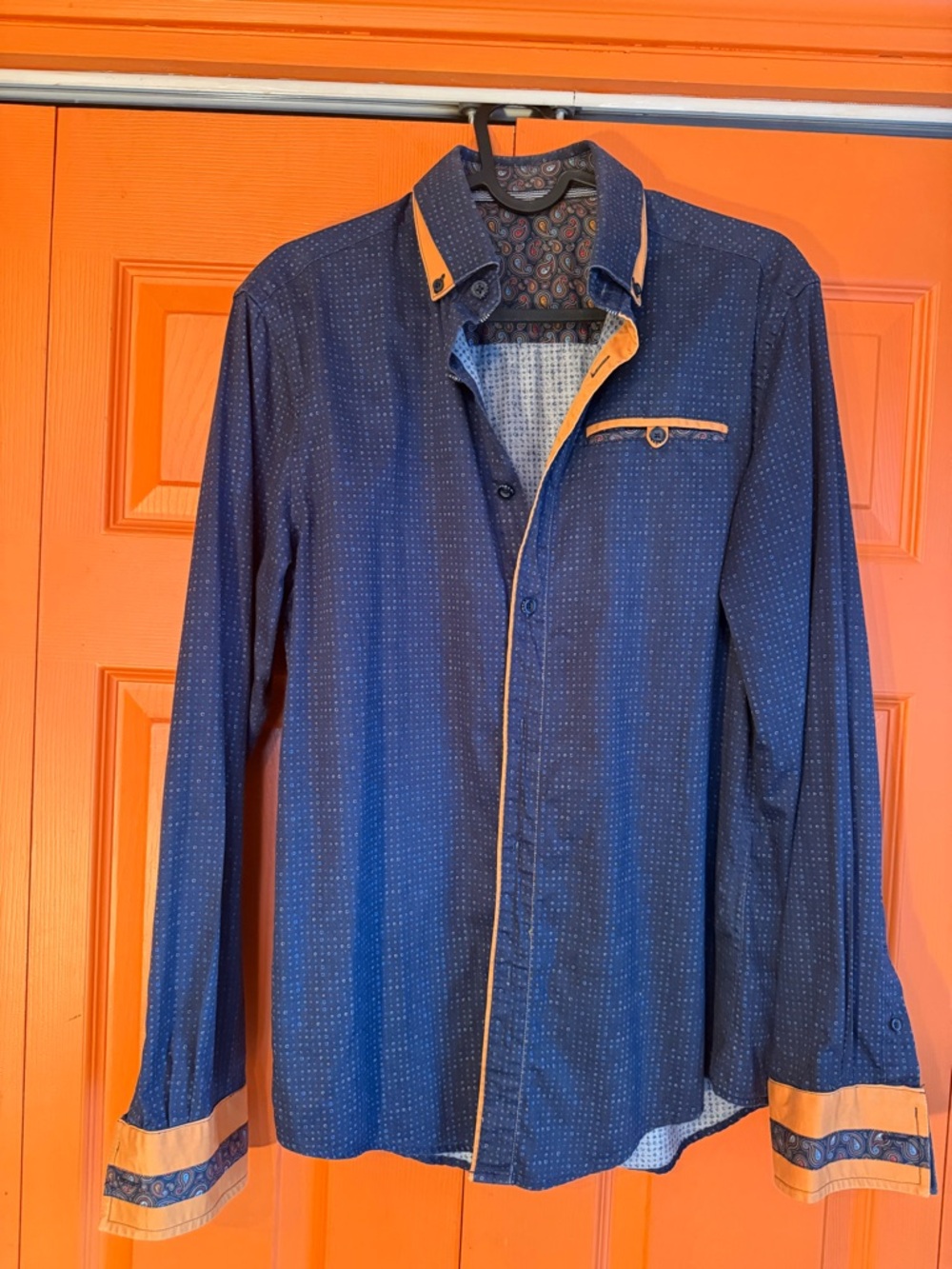 Men's Navy Contrast-Trim Button-Up Shirt Jacket